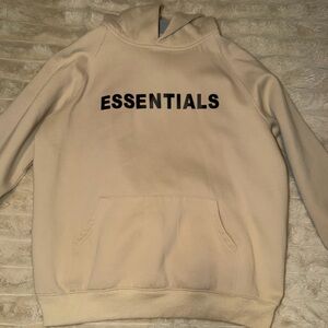 Essentials Cream Hoodie with Black Logo